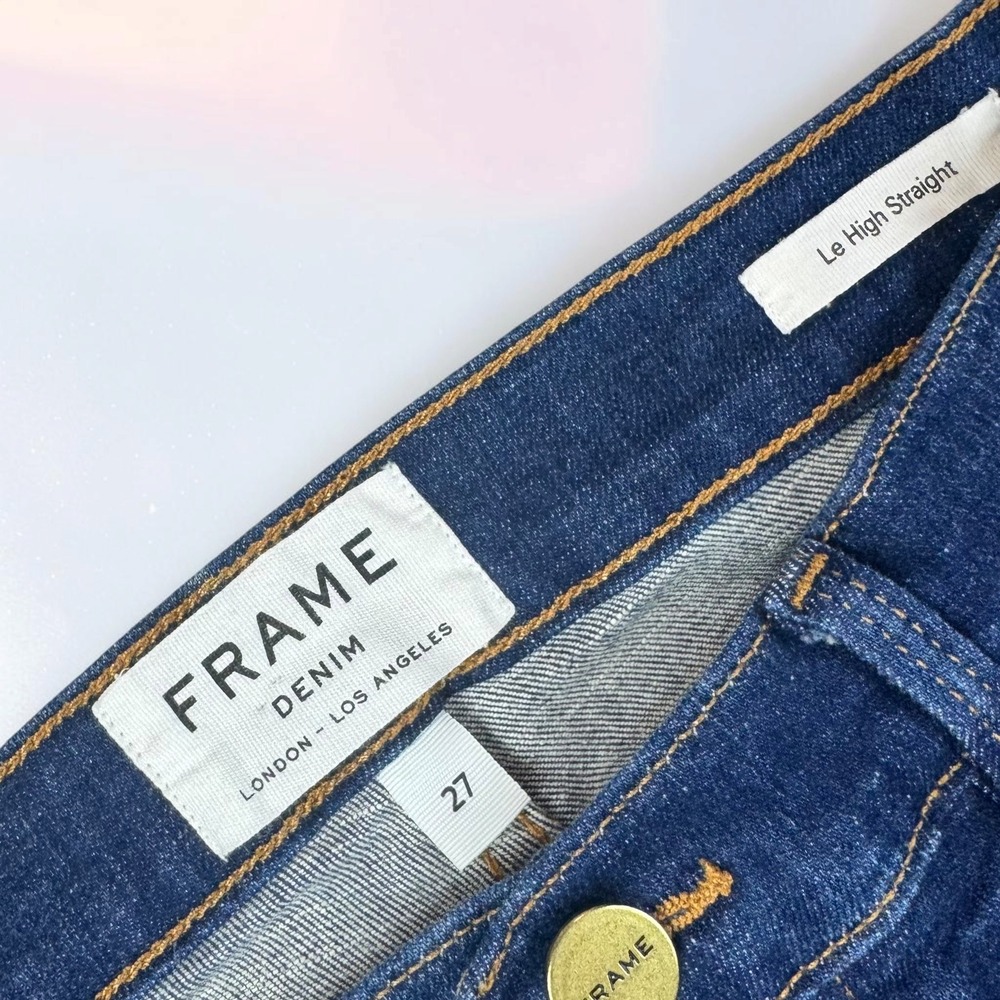 FRAME Le High Straight Front Slit Hem Dark Wash Jeans Size 27